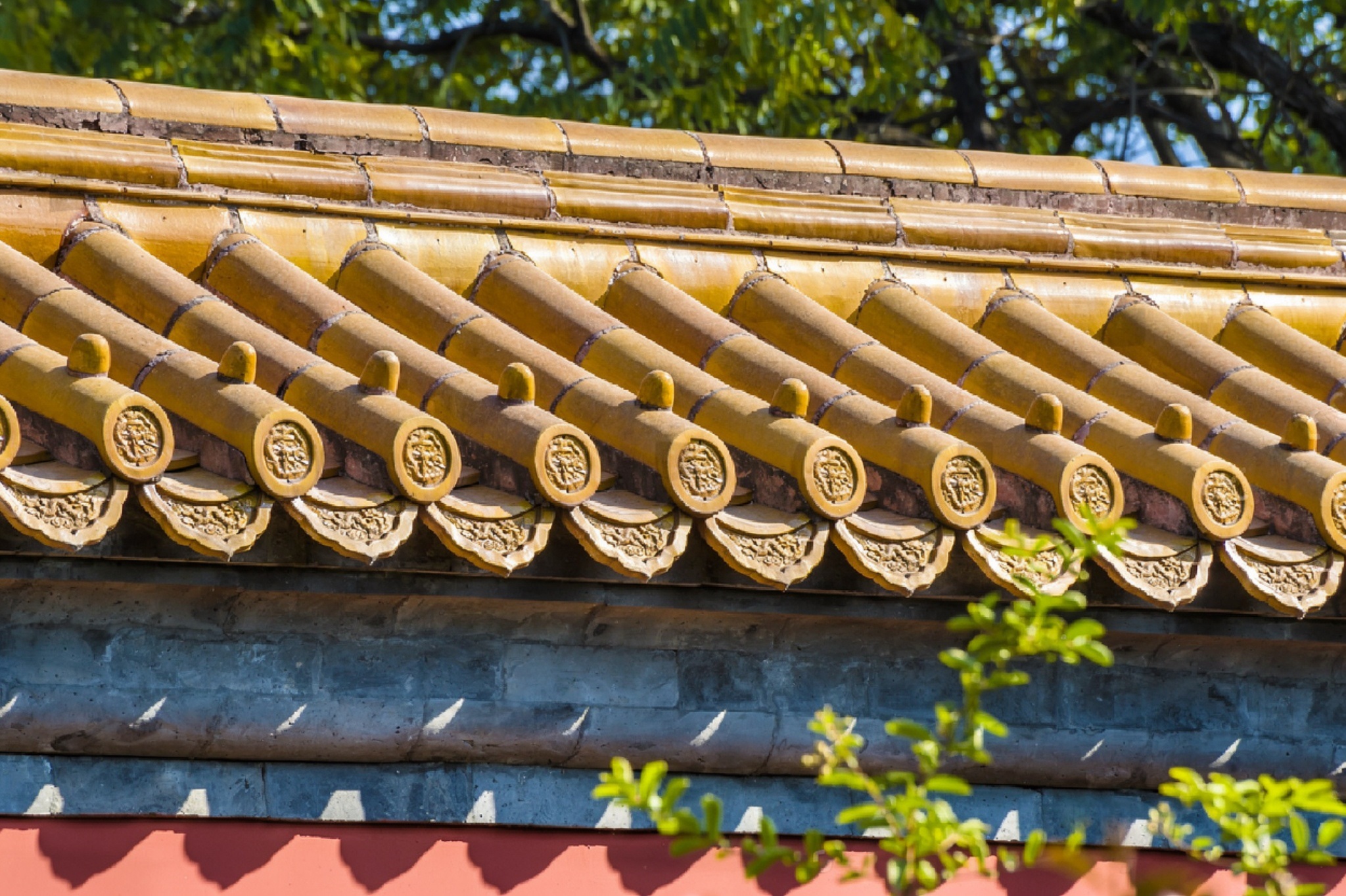 Traditional Chinese red wall and golden roof