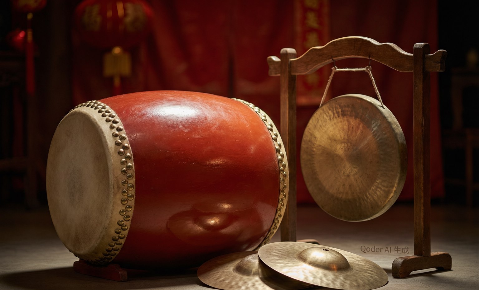 Chinese drums and gongs used in festival and opera percussion