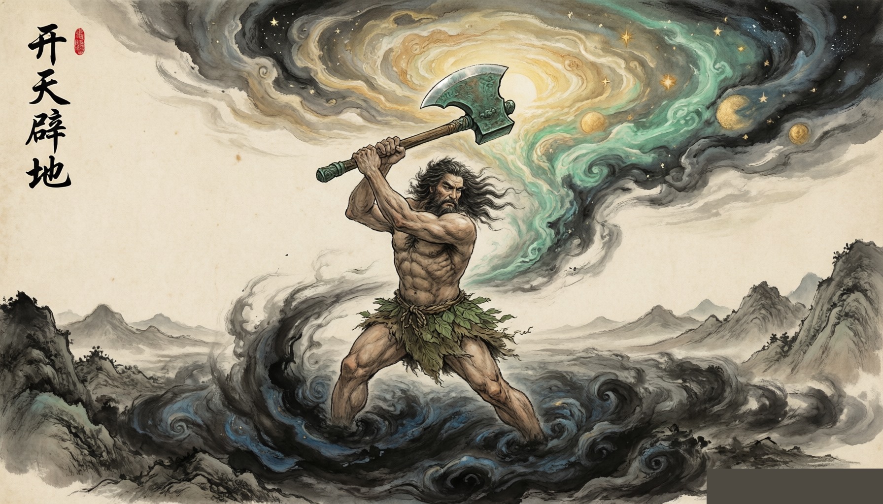 Pangu splitting heaven and earth in Chinese creation mythology