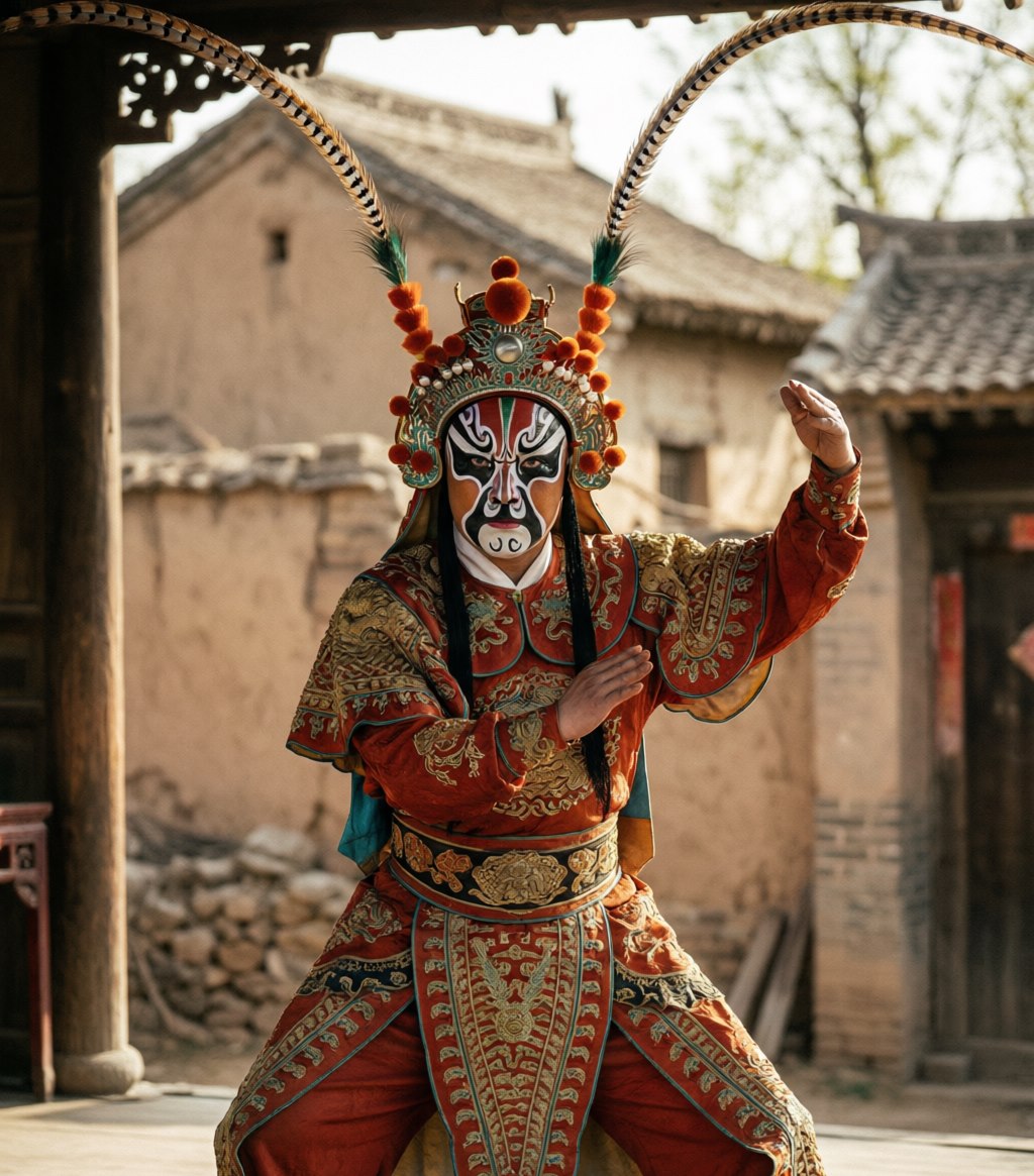 A Yu Opera performer in bold Central Plains costume