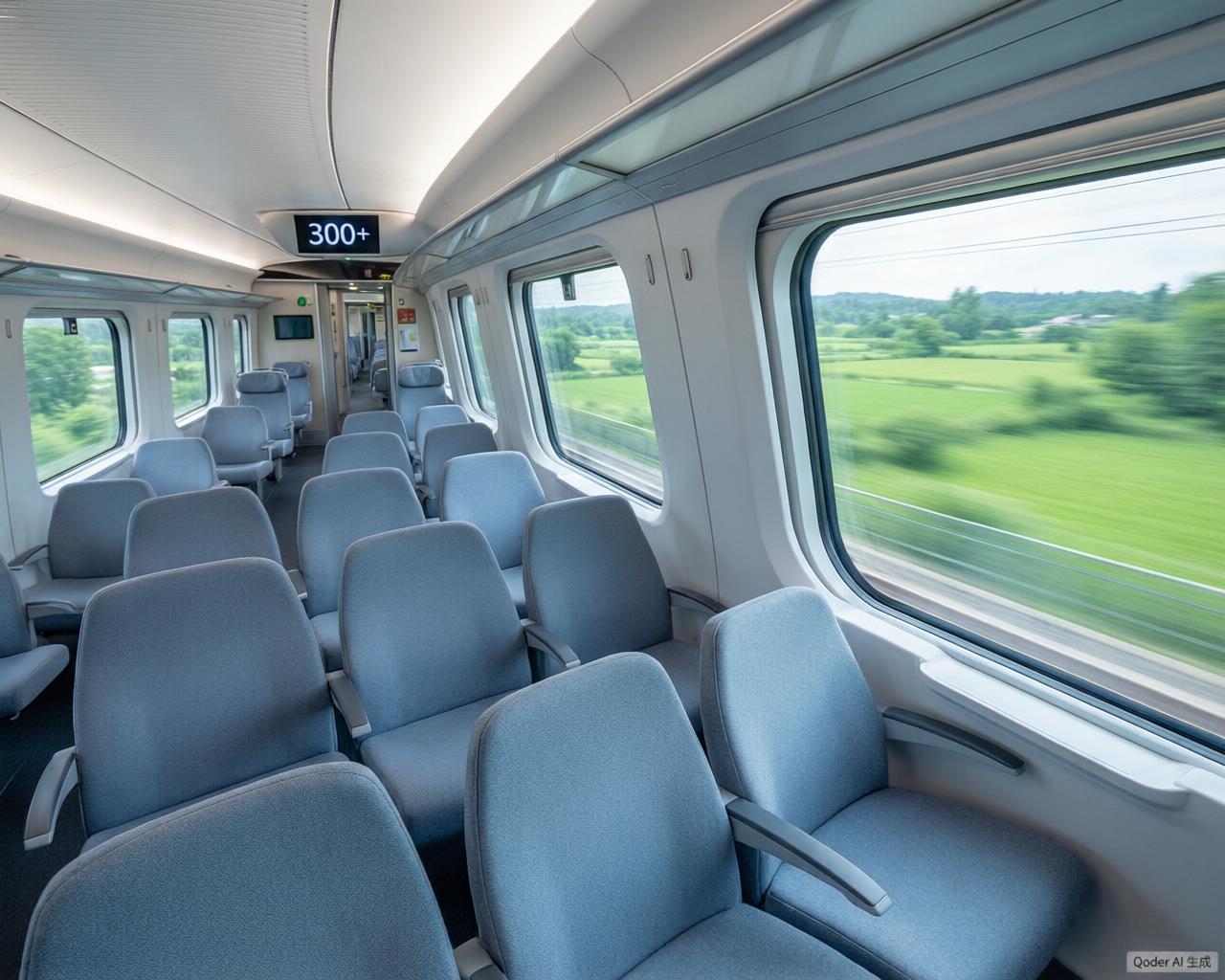A Chinese high-speed bullet train (CRH) speeding through green countryside
